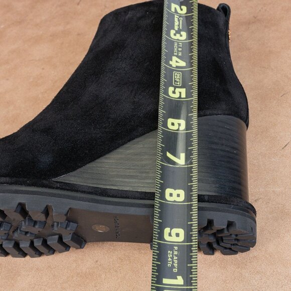 Tory Burch Women Black Suede Zip Wedge Lug Sole Ankle Boots sz 10.5 - Picture 6 of 8